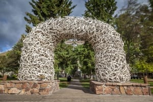 Photo of an Elk Antler Arch in Downtown Jackson, Wyoming.